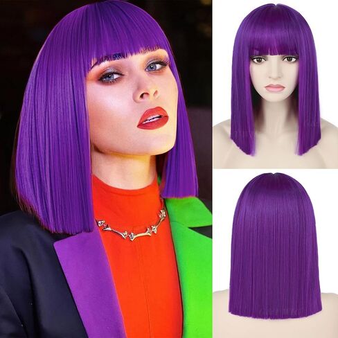G&T Wig Black Bob Wig with Bangs 14inch Straight Bob Bangs Wig for Women Daily Cosplay Costume Halloween Party Wigs in Saudi Arabia