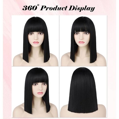 G&T Wig Black Bob Wig with Bangs 14inch Straight Bob Bangs Wig for Women Daily Cosplay Costume Halloween Party Wigs in Saudi Arabia