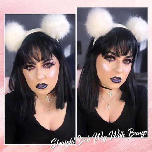 G&T Wig Black Bob Wig with Bangs 14inch Straight Bob Bangs Wig for Women Daily Cosplay Costume Halloween Party Wigs in Saudi Arabia