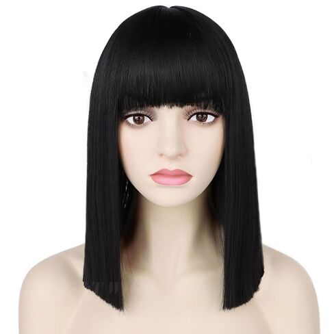 G&T Wig Black Bob Wig with Bangs 14inch Straight Bob Bangs Wig for Women Daily Cosplay Costume Halloween Party Wigs in Saudi Arabia