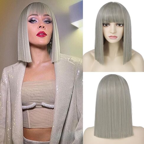 G&T Wig Black Bob Wig with Bangs 14inch Straight Bob Bangs Wig for Women Daily Cosplay Costume Halloween Party Wigs in Saudi Arabia