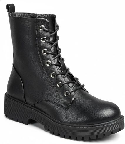 Forever Link Womens Combat Ankle Boots Lace-up Short Booties with Lug Sole and Side Zipper in Saudi Arabia