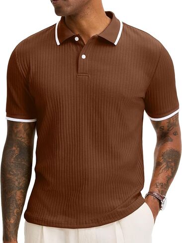 Comdecevis Men's Regular Fit Knit Polo Shirts Short Sleeve Stretch Golf Shirts in Kuwait