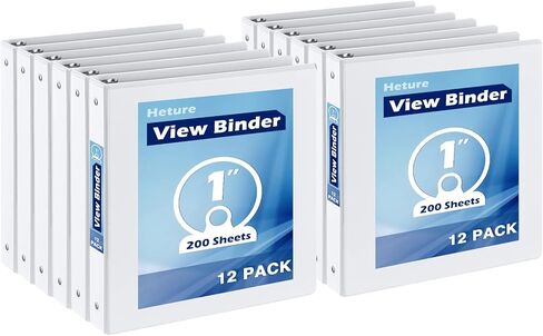 3 مجلدات حلقية مقاس 1 بوصة باللون الأبيض، 12 حزمة مجلدات مقاس 1 بوصة، مجلد شفاف مع حلقة دائرية، مجلدات ثلاثية الحلقات خالية من PVC (تناسب 8.5 × 11 بوصة)، مجلدات مكتبية احترافية للوازم المدرسية. in Kuwait