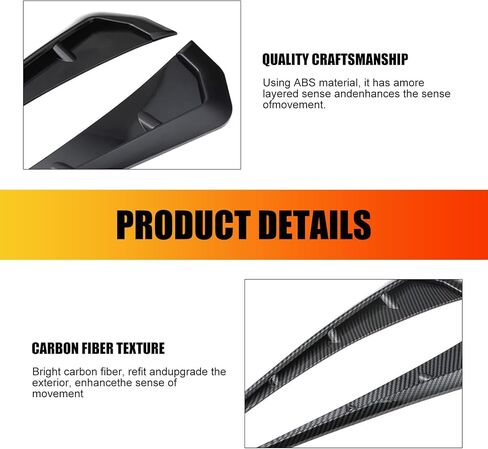 2 PCS Car Fender Side Vents, ABS Carbon Fiber Spoiler, Fender Decorative Stickers, Universal for Most Cars, Trucks, SUVs (Black) in Saudi Arabia