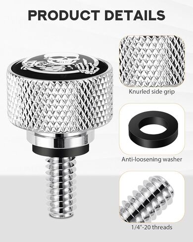 PBYMT Stainless Steel Seat Bolt Fender Rear Screw Skull Pattern 1/4"-20 Thread Compatible with Harley Davidson 1997-2025 Touring XG XL Dyna Softail Sportster CVO Fatbob Chrome in Saudi Arabia