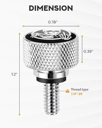 PBYMT Stainless Steel Seat Bolt Fender Rear Screw Skull Pattern 1/4"-20 Thread Compatible with Harley Davidson 1997-2025 Touring XG XL Dyna Softail Sportster CVO Fatbob Chrome in Saudi Arabia
