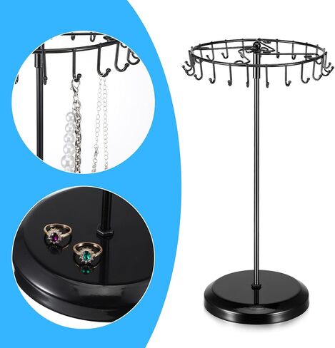 2 Pack Rotating Jewelry Tree Stand, 14.38-Inch Metal Necklace Holder Organizer with 23 Hooks for Tangle-Free Display, Black in Saudi Arabia
