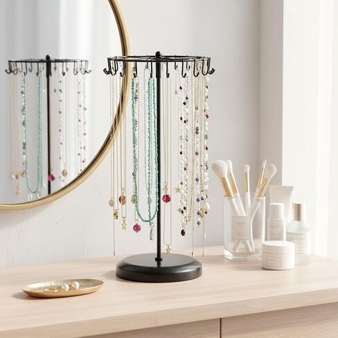 2 Pack Rotating Jewelry Tree Stand, 14.38-Inch Metal Necklace Holder Organizer with 23 Hooks for Tangle-Free Display, Black in Saudi Arabia