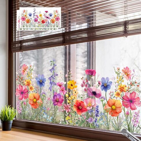 عبوتان من ملصقات النوافذ على شكل زهرة، ملصقات نافذة على شكل زهور ثابتة قابلة للإزالة لديكور المنزل، ملصقات باقة زهور برية ملونة لغرفة النوم وغرفة المعيشة والمكتب (وردي أرجواني) in Kuwait