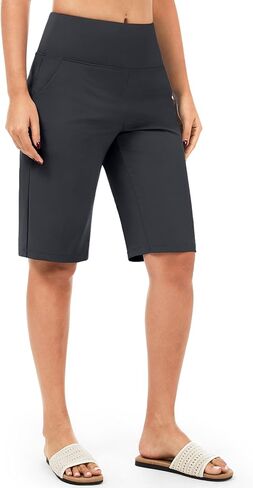 Blouty Women's 12" Bermuda Long Shorts Knee Length with Pockets High Waisted Stretch Shorts for Women Summer Walking in Kuwait