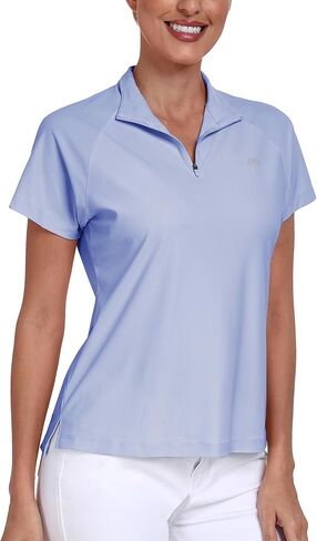 MoFiz Women's Golf Polo Shirt UPF 50+ Sun Protection Quick-Dry Short Sleeve T-Shirt 1/4 Zip Collared Athletic Tennis Tops in Saudi Arabia