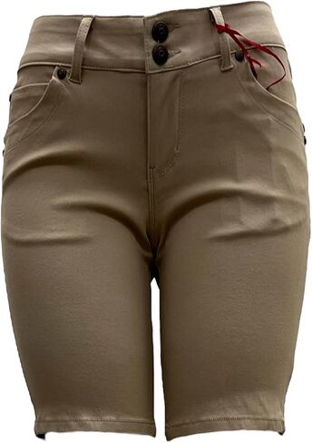 Sabrina Lauren Womens 5 Pockets Front Zipper and Buttons Belt Loops Stretch Bermuda Shorts in Saudi Arabia