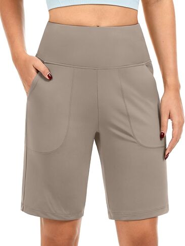 Blouty Women's Bermuda Long Shorts with Pockets 9" High Waisted Stretch Knee Length Shorts for Women Walking Athletic in Kuwait