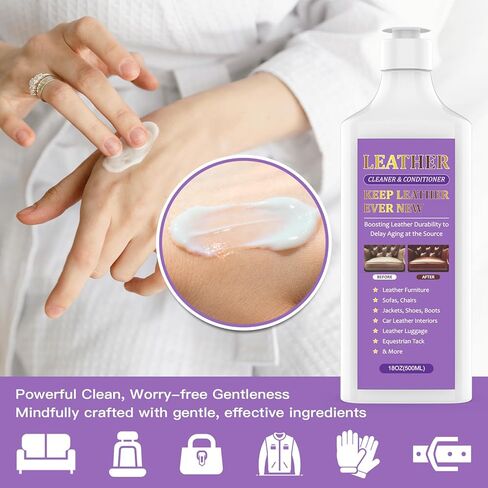 منظف ​​ومرطب الجلود - ينظف ويغذي ويعيد ويحافظ على الجلد، مصنوع لجميع العناصر الجلدية، بما في ذلك حقائب اليد والسترات والأحذية طويلة الرقبة والأثاث والأريكة والديكورات الداخلية للسيارات ومعدات الفروسية والمزيد in Kuwait
