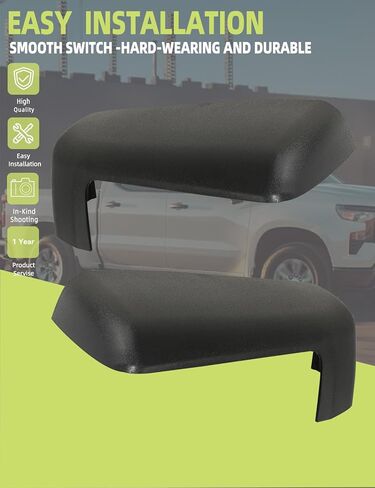 غطاء نصف مرآة علوي مزخرف باللون الأسود متوافق مع Chevy Silverado 1500/ GMC Sierra 1500 2019-2024 قطع غيار الملحقات تحل محل 84732427 84732426 يسار يمين زوج واحد in Kuwait