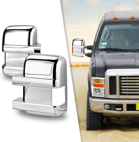 TOP-VIGOR متوافق مع Ford F250 F350 F450 F550 2008 2009 2010 2011 2012 2013 2014 2015 2016، قطعتان بديلتان لأغطية المرآة الكاملة - غطاء مرآة مطلي بالكروم للجانب الأيسر والأيمن in Saudi Arabia
