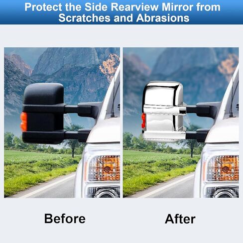 TOP-VIGOR متوافق مع Ford F250 F350 F450 F550 2008 2009 2010 2011 2012 2013 2014 2015 2016، قطعتان بديلتان لأغطية المرآة الكاملة - غطاء مرآة مطلي بالكروم للجانب الأيسر والأيمن in Saudi Arabia