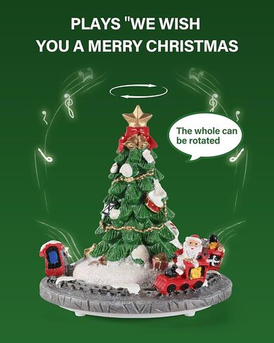 تمثال شجرة عيد الميلاد الموسيقية الدوارة من iStatue - زينة عطلة من الراتنج مع قطار سانتا، تعزف أغنية "عيد ميلاد سعيد"، هدية عيد الميلاد الدوارة بطول 15.24 سم (شجرة عيد الميلاد) in Kuwait