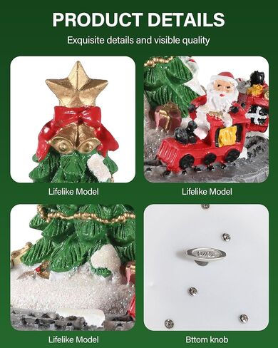 تمثال شجرة عيد الميلاد الموسيقية الدوارة من iStatue - زينة عطلة من الراتنج مع قطار سانتا، تعزف أغنية "عيد ميلاد سعيد"، هدية عيد الميلاد الدوارة بطول 15.24 سم (شجرة عيد الميلاد) in Kuwait
