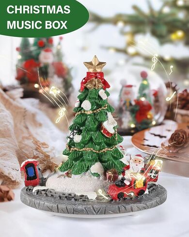 تمثال شجرة عيد الميلاد الموسيقية الدوارة من iStatue - زينة عطلة من الراتنج مع قطار سانتا، تعزف أغنية "عيد ميلاد سعيد"، هدية عيد الميلاد الدوارة بطول 15.24 سم (شجرة عيد الميلاد) in Kuwait