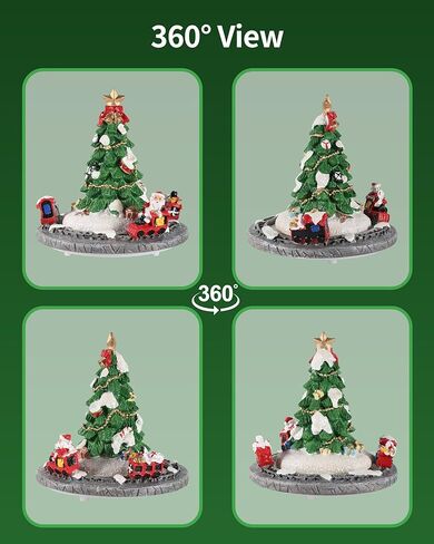 تمثال شجرة عيد الميلاد الموسيقية الدوارة من iStatue - زينة عطلة من الراتنج مع قطار سانتا، تعزف أغنية "عيد ميلاد سعيد"، هدية عيد الميلاد الدوارة بطول 15.24 سم (شجرة عيد الميلاد) in Kuwait