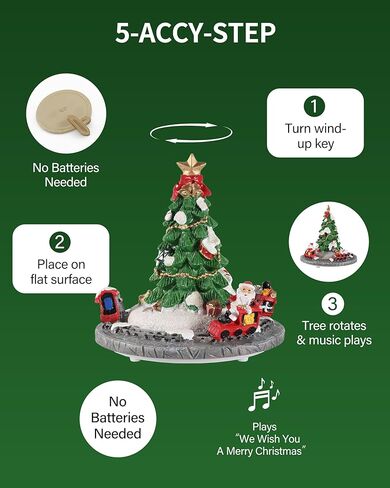 تمثال شجرة عيد الميلاد الموسيقية الدوارة من iStatue - زينة عطلة من الراتنج مع قطار سانتا، تعزف أغنية "عيد ميلاد سعيد"، هدية عيد الميلاد الدوارة بطول 15.24 سم (شجرة عيد الميلاد) in Kuwait