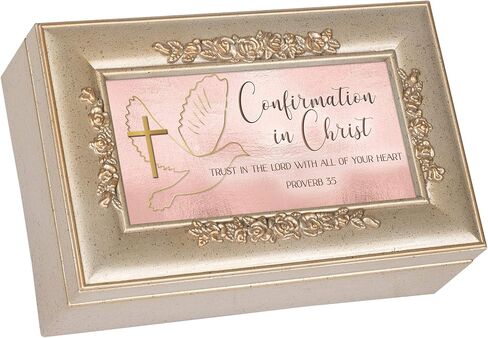 Cottage Garden Confirmation in Christ Petite Rose Champagne Silverstone Music Box Plays Amazing Grace in Saudi Arabia