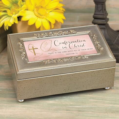 Cottage Garden Confirmation in Christ Petite Rose Champagne Silverstone Music Box Plays Amazing Grace in Saudi Arabia