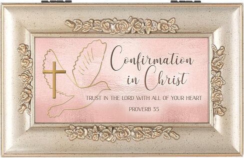 Cottage Garden Confirmation in Christ Petite Rose Champagne Silverstone Music Box Plays Amazing Grace in Saudi Arabia