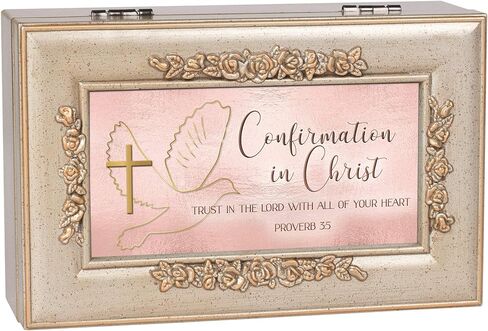 Cottage Garden Confirmation in Christ Petite Rose Champagne Silverstone Music Box Plays Amazing Grace in Saudi Arabia