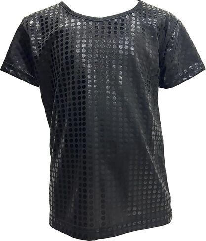 Kids Girls Boys Shiny T-Shirt Short Sleeves Hip Hop Jazz Dance Performance Festival Party Loose Top Shirt Blouse in Kuwait