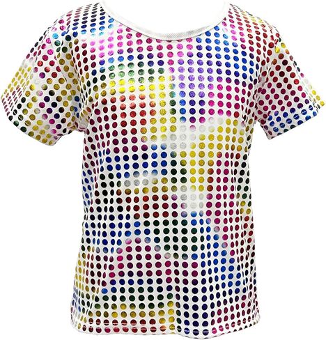 Kids Girls Boys Shiny T-Shirt Short Sleeves Hip Hop Jazz Dance Performance Festival Party Loose Top Shirt Blouse in Saudi Arabia