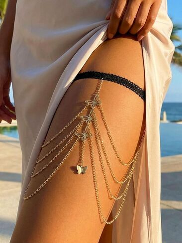 Boho Thigh Chain with Pearl, Gold Elegant Layered Chains Beach Bikini Body Jewelry for Women, Fashion Leg Accessory with Beaded Design in Saudi Arabia
