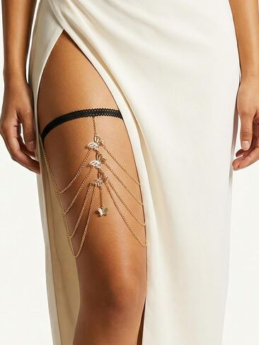 Boho Thigh Chain with Pearl, Gold Elegant Layered Chains Beach Bikini Body Jewelry for Women, Fashion Leg Accessory with Beaded Design in Saudi Arabia