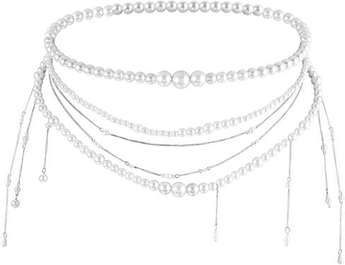 Pearl Body Chain Multi Layered Long Tassel Pearl Wasit Chain Belt for Women White Belly Chains for Dresses Wedding Bridal Festival Rave Body Jewelry for Women in Saudi Arabia