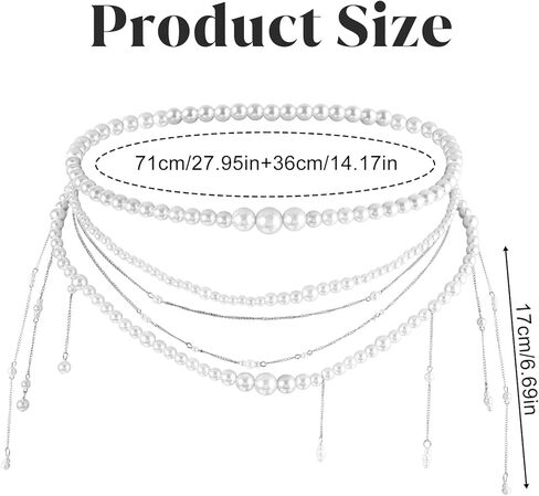 Pearl Body Chain Multi Layered Long Tassel Pearl Wasit Chain Belt for Women White Belly Chains for Dresses Wedding Bridal Festival Rave Body Jewelry for Women in Saudi Arabia