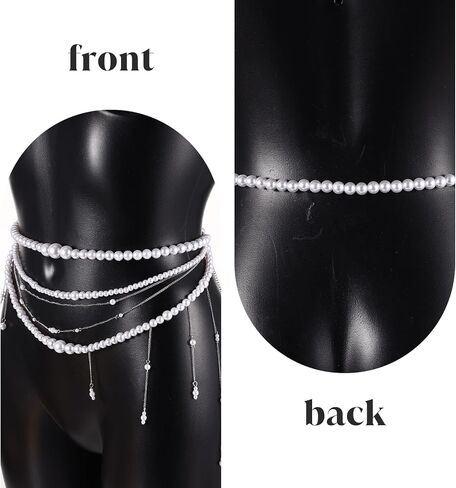Pearl Body Chain Multi Layered Long Tassel Pearl Wasit Chain Belt for Women White Belly Chains for Dresses Wedding Bridal Festival Rave Body Jewelry for Women in Saudi Arabia