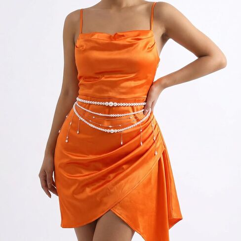 Pearl Body Chain Multi Layered Long Tassel Pearl Wasit Chain Belt for Women White Belly Chains for Dresses Wedding Bridal Festival Rave Body Jewelry for Women in Saudi Arabia