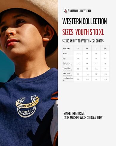 Baseball Lifestyle 101 Boy's Wild West Windup Mesh Shorts with Side Pockets and Elastic Waist, 5 in Inseam S-XL Sizes in Kuwait