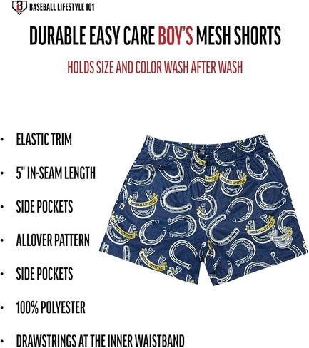 Baseball Lifestyle 101 Boy's Wild West Windup Mesh Shorts with Side Pockets and Elastic Waist, 5 in Inseam S-XL Sizes in Kuwait