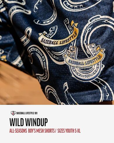 Baseball Lifestyle 101 Boy's Wild West Windup Mesh Shorts with Side Pockets and Elastic Waist, 5 in Inseam S-XL Sizes in Kuwait