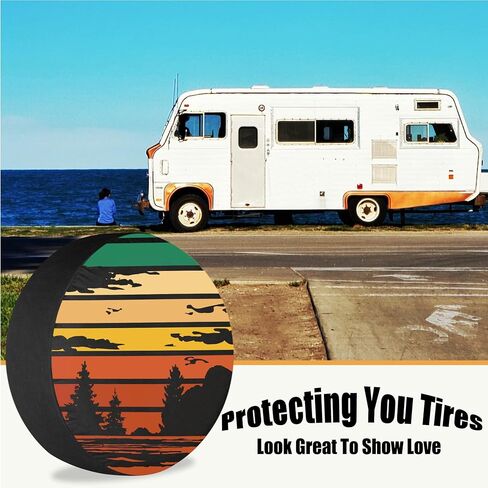 أغطية الإطارات الاحتياطية للمقطورات إطارات غابة غروب الشمس الرجعية للسيارات مقاومة للطقس والغبار عالمية لمقطورة سيارات الدفع الرباعي ومخيم السفر 12 بوصة 13 بوصة 14 بوصة 15 بوصة 16 بوصة 17 بوصة in Kuwait