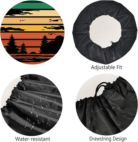 أغطية الإطارات الاحتياطية للمقطورات إطارات غابة غروب الشمس الرجعية للسيارات مقاومة للطقس والغبار عالمية لمقطورة سيارات الدفع الرباعي ومخيم السفر 12 بوصة 13 بوصة 14 بوصة 15 بوصة 16 بوصة 17 بوصة in Kuwait