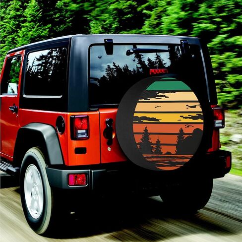 أغطية الإطارات الاحتياطية للمقطورات إطارات غابة غروب الشمس الرجعية للسيارات مقاومة للطقس والغبار عالمية لمقطورة سيارات الدفع الرباعي ومخيم السفر 12 بوصة 13 بوصة 14 بوصة 15 بوصة 16 بوصة 17 بوصة in Kuwait