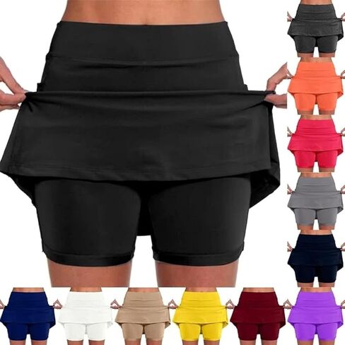 Skorts for Women with Pockets Casual Summer Cute Stretch Tummy Control High Waisted Skirts with Shorts Underneath in Kuwait