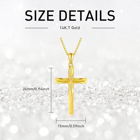 14K Solid Gold Cross Necklace With Durable Box Chain, Yellow Gold Luster Italian Crucifix Necklace Religious Blessed Jewelry Gift for Women, Mom, Wife, Sister 18" in Saudi Arabia