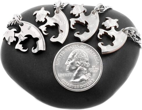 4 قطع من قلادات السلحفاة، قلائد أفضل الأصدقاء أو العائلة، هدايا BFF لـ 4 أشخاص، السلاحف البحرية المتشابكة، عملة مقطوعة يدويًا، من NameCoins in Kuwait