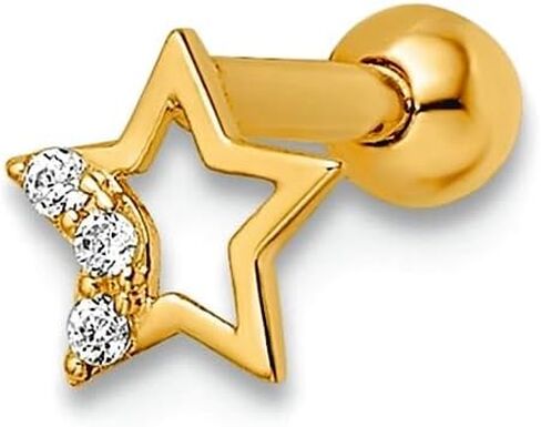 JewelryWeb 14k الذهب مكعب زركونيا نجمة Labret مسمار 10.54x5.14mm مسمار ثقب الجسم واسعة للنساء in Saudi Arabia