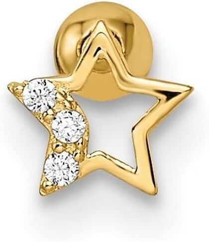 JewelryWeb 14k الذهب مكعب زركونيا نجمة Labret مسمار 10.54x5.14mm مسمار ثقب الجسم واسعة للنساء in Saudi Arabia
